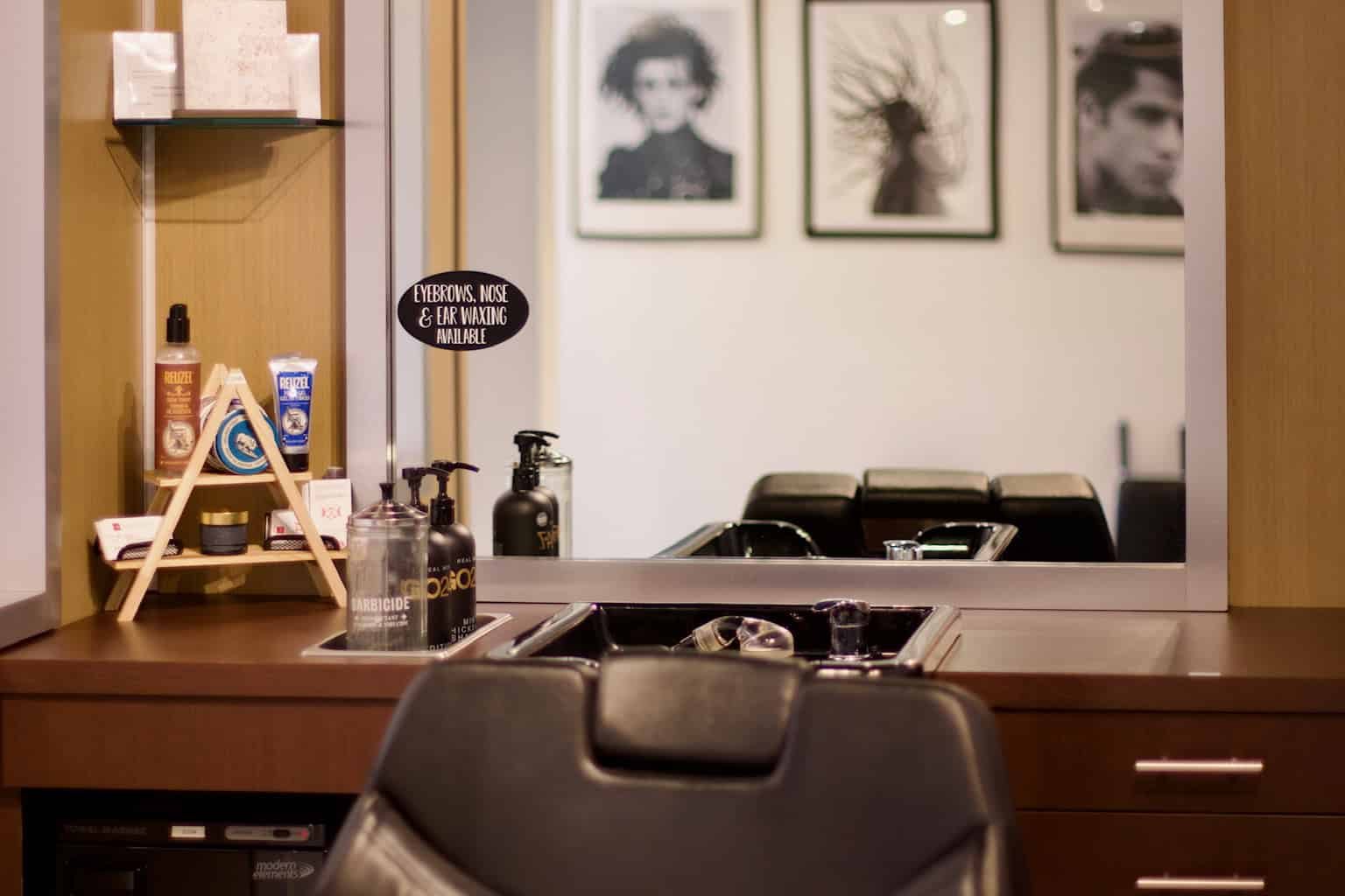 Styling station inside 18|8 Fine Men's Salons at 4S Commons, San Diego